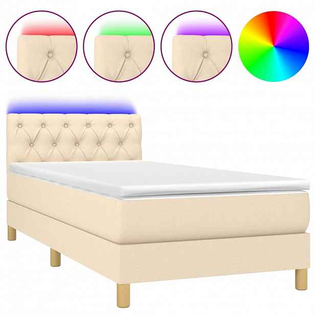 vidaXL Box spring postel s matrací a LED krémová 80 x 200 cm textil