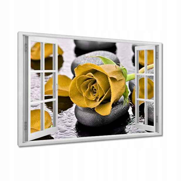 Obrazy 120x80 Žlutá růže na kamenech