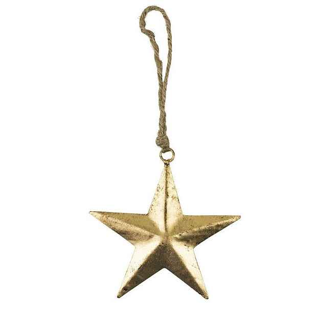 Dekorace zlatá antik kovová hvězda na jutovém provázku - 12*0,5*12cm Mars & More