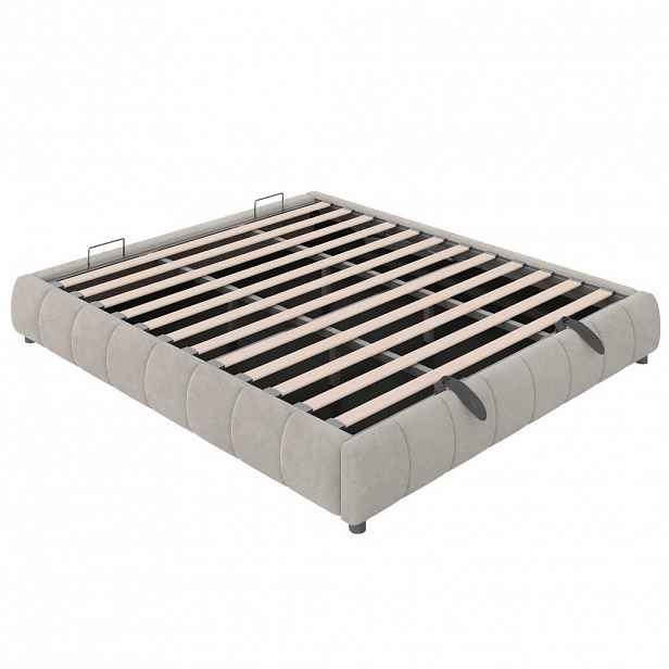 Modfu ČALOUNĚNÁ postel z flanelu 180x200 cm béžová s LED osvětlením a hydraulickým úložným prostorem