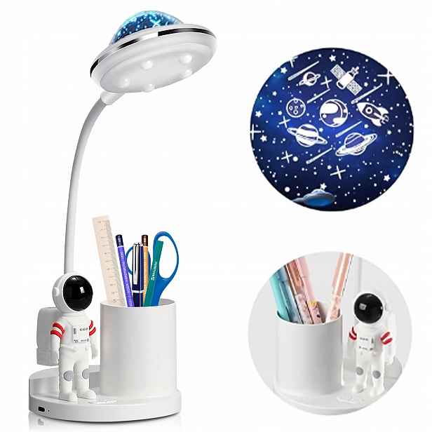 Stolní lampa pro děti, stmívatelná, s držákem na propisku a projekcí