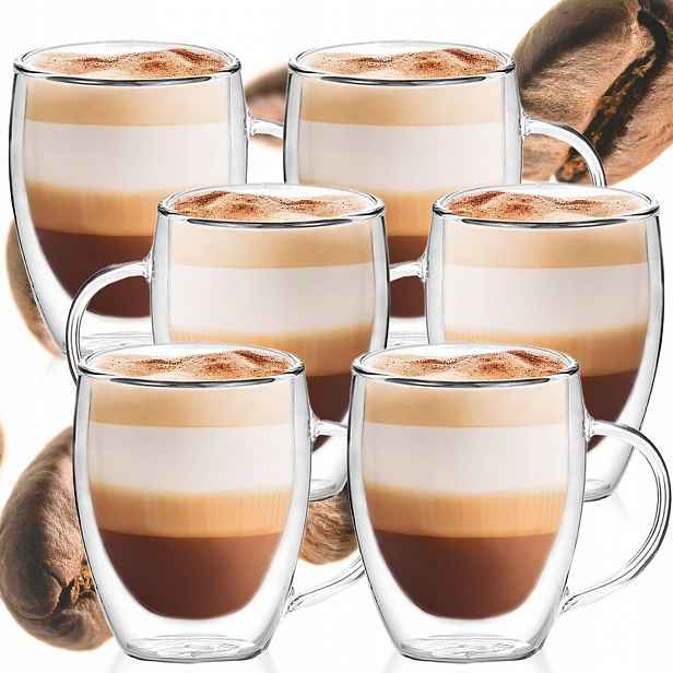 Termo Sklenice 6 Ks Na Kávu Latte Čaj S Dvojitým Dnem A Uchem 300 ml