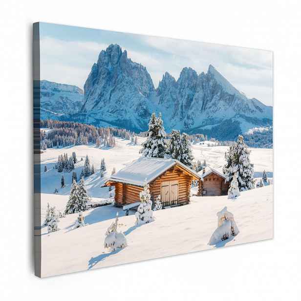 MuchoWow OBRAZ NA PLÁTNĚ Zima - Chata - Hory - Výhled - Sníh 80x60 cm