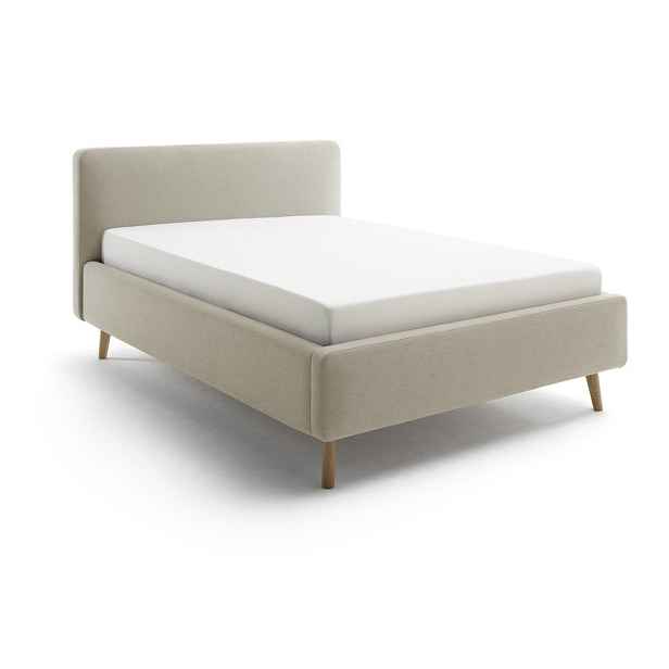 Taupe čalouněná dvoulůžková postel s úložným prostorem s roštem 140x200 cm Mattis – Meise Möbel
