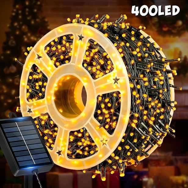 TEMU Solární venkovní LED pásky, 400/240/120 LED zahradní pohádková světla s navijákem pro snadné skladování, 12 režimů svícení, ideální pro zahrady,