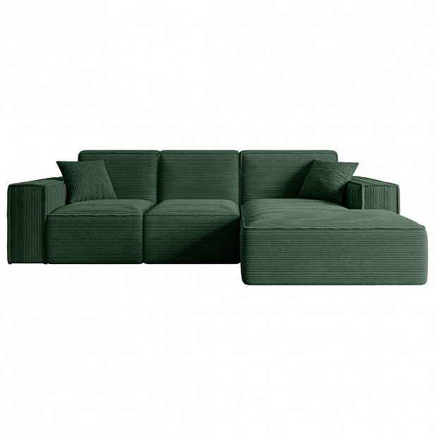 ALTDECOR ROHOVÁ SEDACÍ SOUPRAVA s otomanem vpravo SERRA-L – 266 × 169 × 80 cm, zelený manšestr