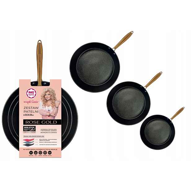 Sada 3 Pánev Mg Home Magda Gessler Rose Gold 20 24 28 CM Indukce Plyn