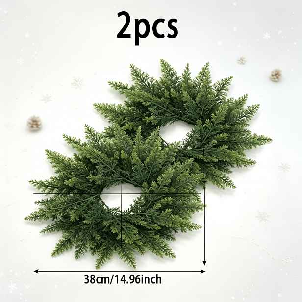 TEMU Umělý vánoční cedrový svíčkový věnec 38 cm/14,96 palce, realistický silný zelený borovicový svíčkový kruh, voděodolný, nevybledne, rustikální