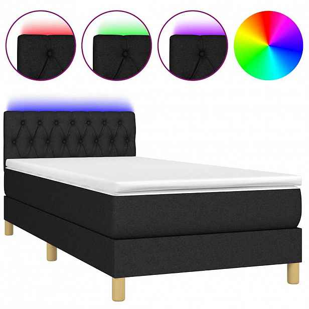vidaXL Box spring postel s matrací a LED černá 90x190 cm textil