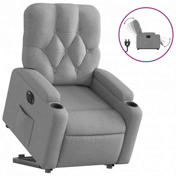 vidaXL Elektrické zvedací polohovací křeslo světle šedé textil