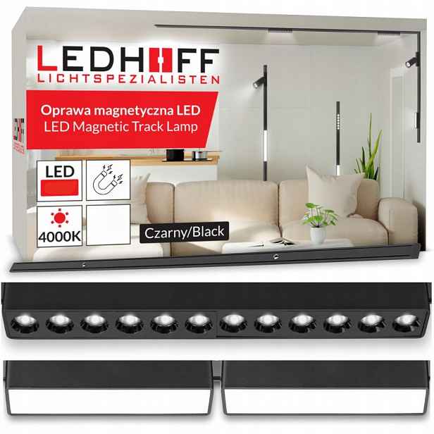 Kolejnicové osvětlení Set magnet Lišta 1m 3x Led lampa Černý reflektor