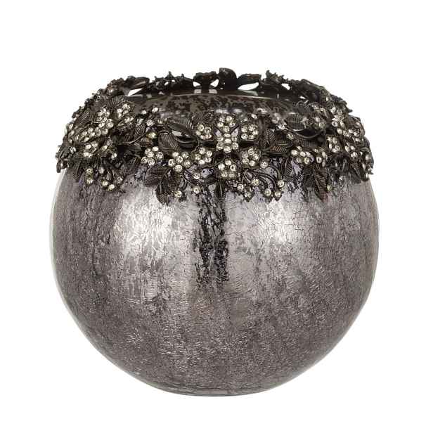 Skleněný kouřový svícen se zdobením a kamínky Luxy - Ø 15*13cm J-Line by Jolipa