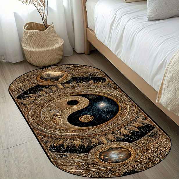 TEMU 1ks Yin Yang Shui potištěný oválný kobereček do ložnice, podložka stanici noční stolek, každodenní pohodlí pro rodinné použití, halloweenská