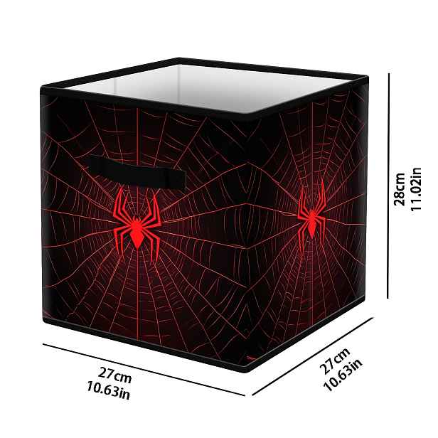 TEMU Skládací úložný koš s odvážným červeným pavoukem a pavučinou - 27x27x28cm Domácí organizér | Zesílený úchyt. Úložný koš na