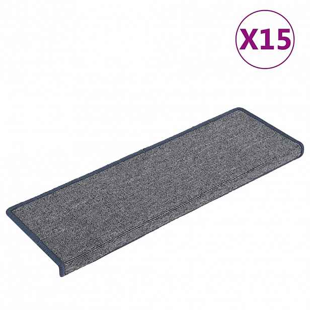 vidaXL Schodové rohože 15 ks 65 x 21 x 4 cm světle šedé a modré s obdélníkovým okrajem