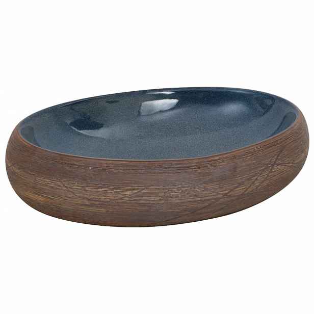 vidaXL Umyvadlo na desku hnědé a modré oválné 59 x 40 x 15 cm keramika