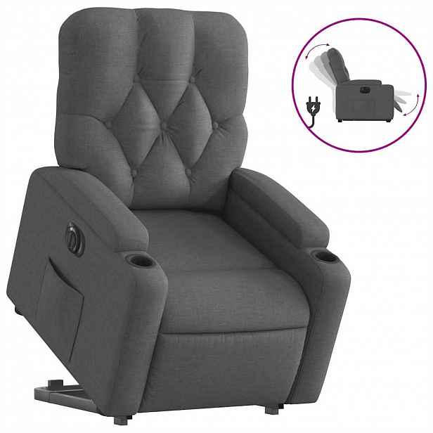 vidaXL Elektrické zvedací polohovací křeslo tmavě šedé textil