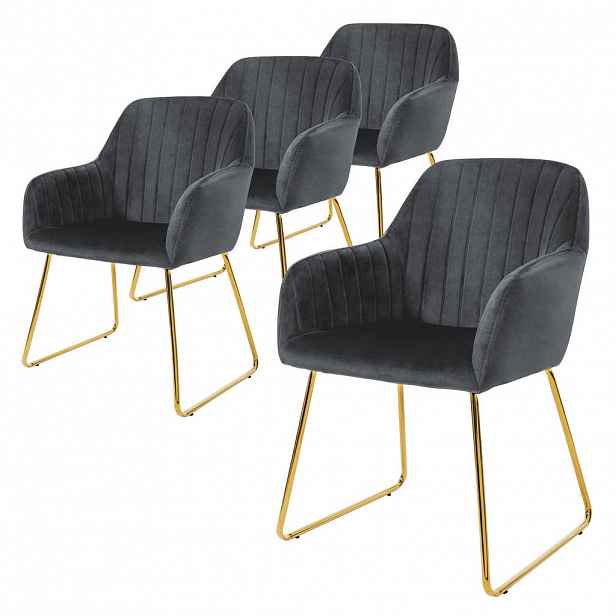 ML-DESIGN JÍDELNÍ ŽIDLE, sada 4 ks, šedý samet