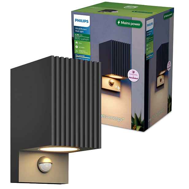 Venkovní nástěnné svítidlo Led Fasádní lampa Ryflovaná Senzor Voro Philips