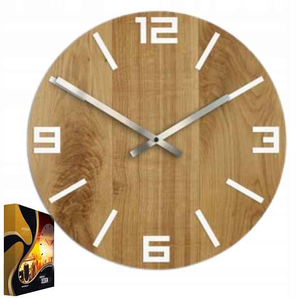 Nástěnné hodiny Dubové Dřevěné Křemenné Arabic Wood White 40 cm Kulatý
