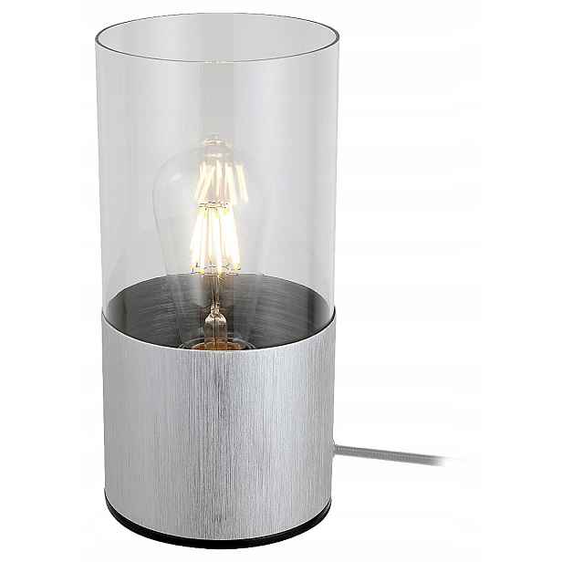 Stolní lampa noční stříbrná skleněná do ložnice obývacího pokoje tuba 25 cm Rabalux
