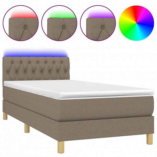 vidaXL Box spring postel s matrací a LED taupe 90x190 cm textil
