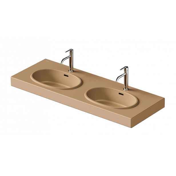 Duravit Balcoon - Dvojumyvadlo 130x48 cm, s přepadem, 2 otvory pro baterii, s výpustí, DuraShield, terra 241213AM00