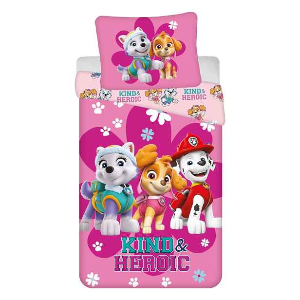 Růžové bavlněné dětské povlečení na jednolůžko 140x200 cm Paw Patrol "Heroic" – Jerry Fabrics