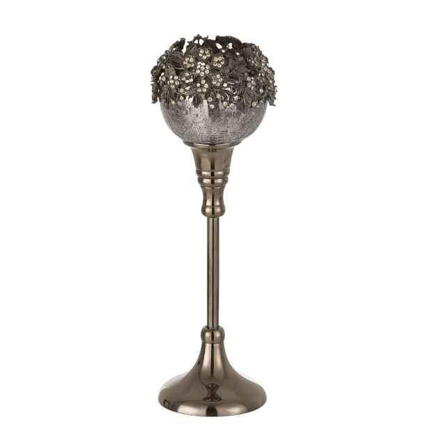 Skleněný kouřový svicen na nožičce se zdobením a kamínky Luxy - Ø  9*28cm J-Line by Jolipa