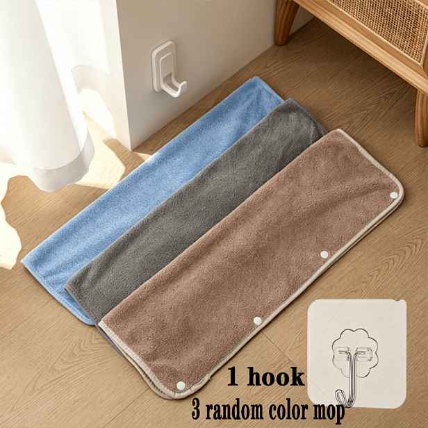 TEMU 3 náhradní ploché nástavce na mop náhodných + 1 háček, korálová čisticí utěrka na mop, vysoce savý potah na mop; odstraňuje prach jedním tahem,
