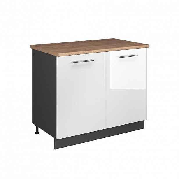 Vicco SKŘÍŇKA POD DŘEZ Fame-Line, Bílá vysoký lesk/Antracit, 100 cm, PD Dub