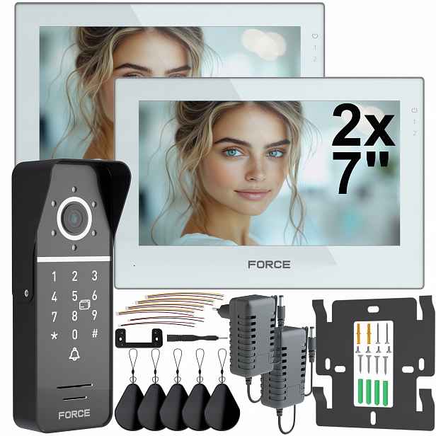 Videodomofon Force Prima Duo 2x Monitor 7" Bílý Full Hd Čtečka Klíčenek