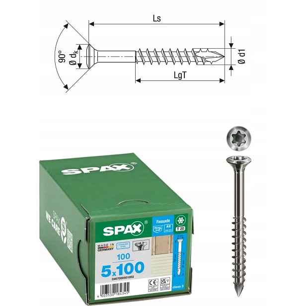 z nerezové oceli fasádní šrouby A2 Spax 5 x 100 mm 100 ks