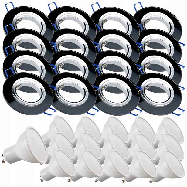 16x Černá Skleněná Stropní Lampa Halogenové Svítidlo Led Žárovky 5W