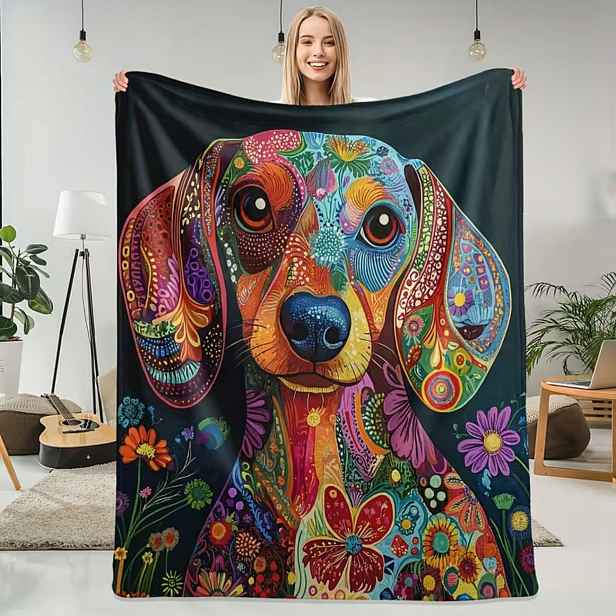 Deka pro psy pejsci zlatá york Pop Art beagle jako patchwork 150 x 200 cm