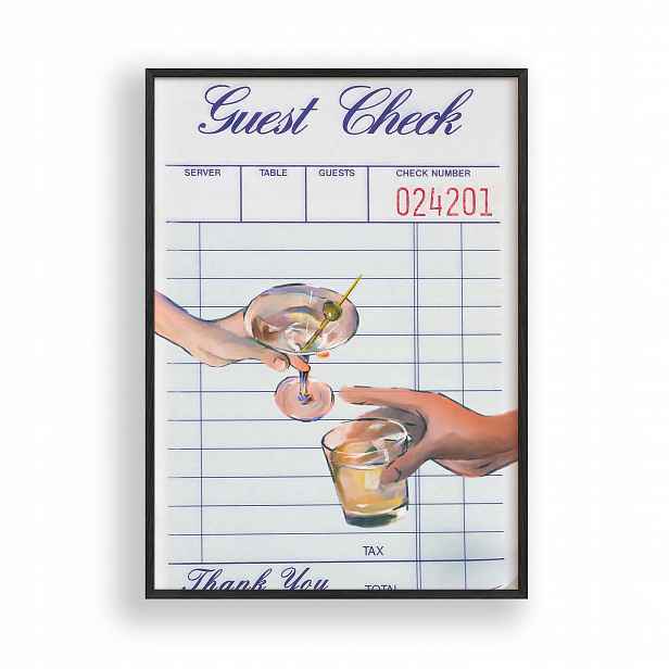 Obraz Toast Koktejly Guest Check Plakát Rámeček Dřevěný Černý 30x42 cm