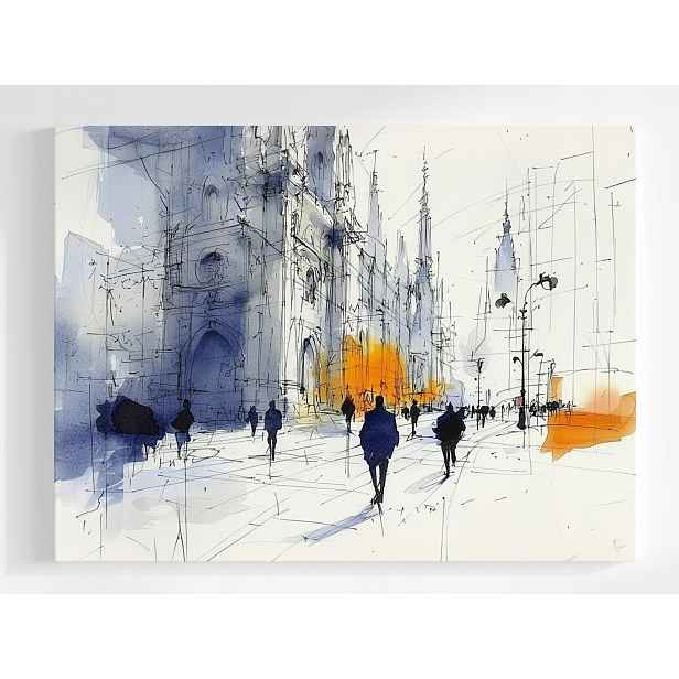Plakát Kresba Město Ulice Lidé Pohyb Gwar 100x75