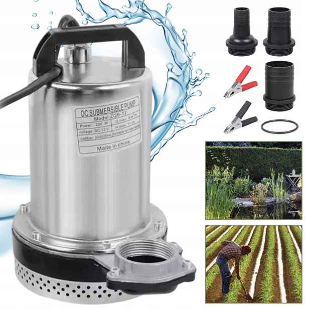 Ponorná vodní pumpa, 220 W, 8000 L/h, Ponorná pumpa DC 12 V, černá