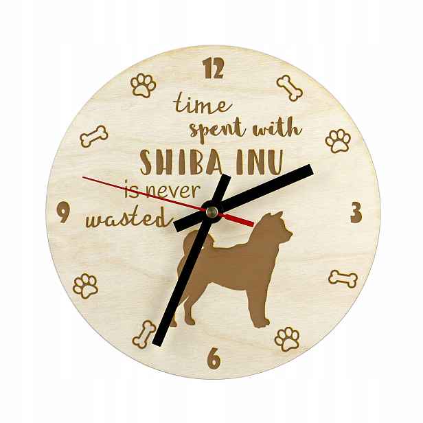 Shiba Inu gravírovaný hodinový stroj se psem, průměr 30 cm, jméno psa