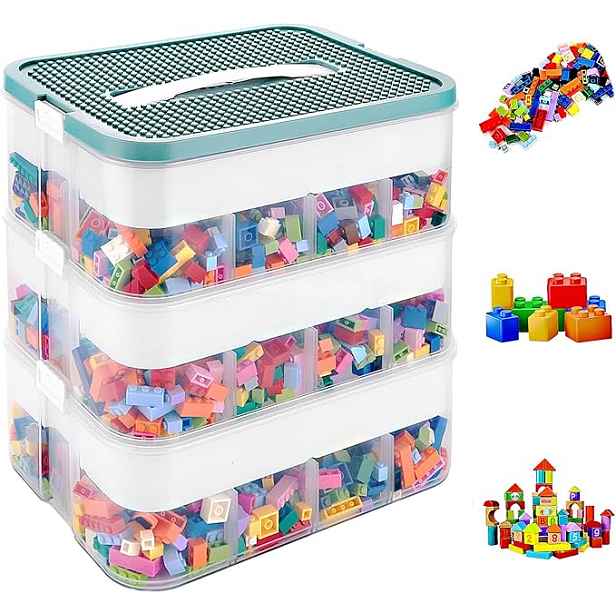 Zásobník na hračky kostky puzzle 3-úrovňové, průhledné, 16 přihrádek