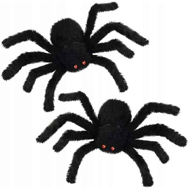 Velcí Černí Pavouci Na Halloween 30 CM S Červenýma Očima – Sada 2 Kusů