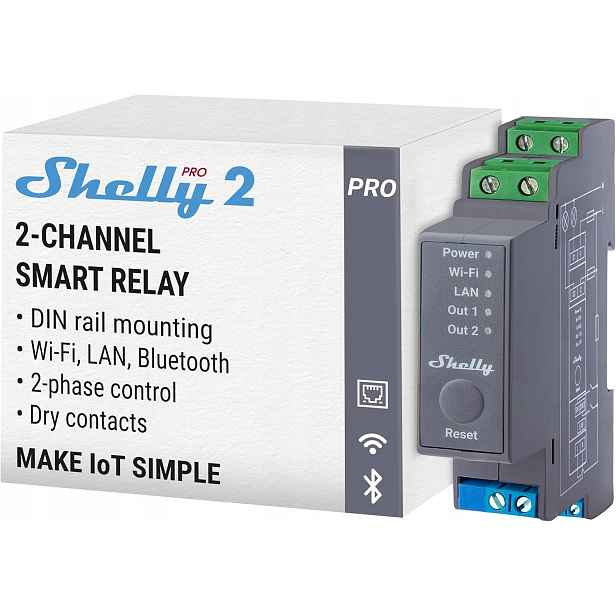 Shelly Pro 2 Wifi Dvoukanálový Inteligentní Relé Na 16A Din Lištu