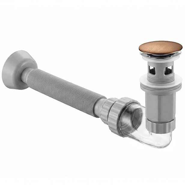 Umyvadlový Sifon Zátka Klik Klak Přepad 45 mm Flow Měď Kartáčovaná Rea