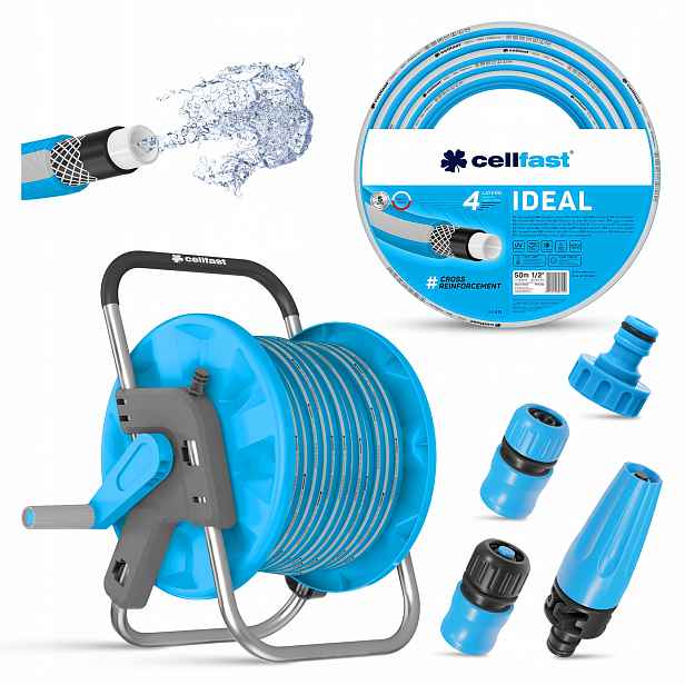Hadice Ideal 1/2" 50 m, stojan Aluplus 60 m, zavlažovací sada Basic