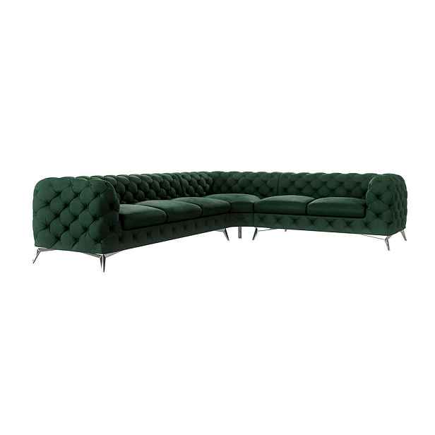 S-Style ROHOVÁ POHOVKA CHESTERFIELD Laura z lahvově zeleného sametu