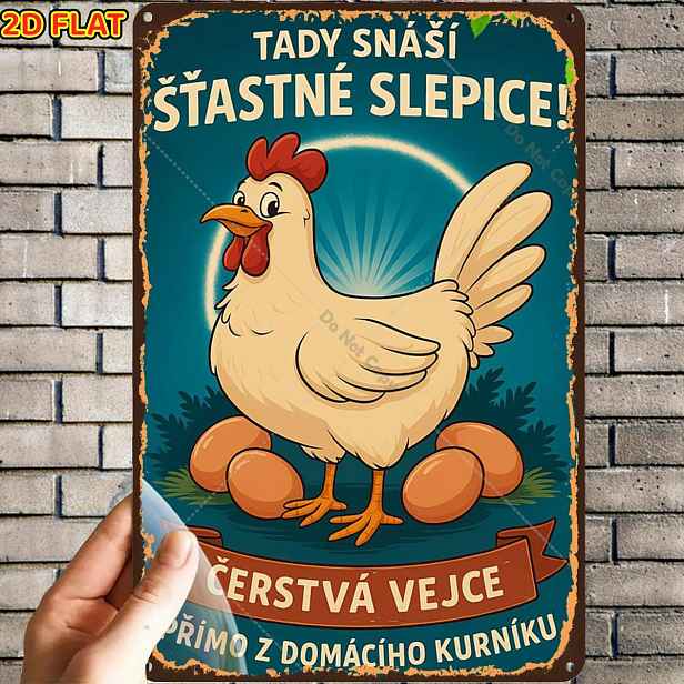 TEMU 2D plochý, 2D plochý, 1 ks, Vintage umělecký tisk na plechové ceduli s slepičího vejce, Předvrtané otvory, Vhodné pro interiér, zahradu,