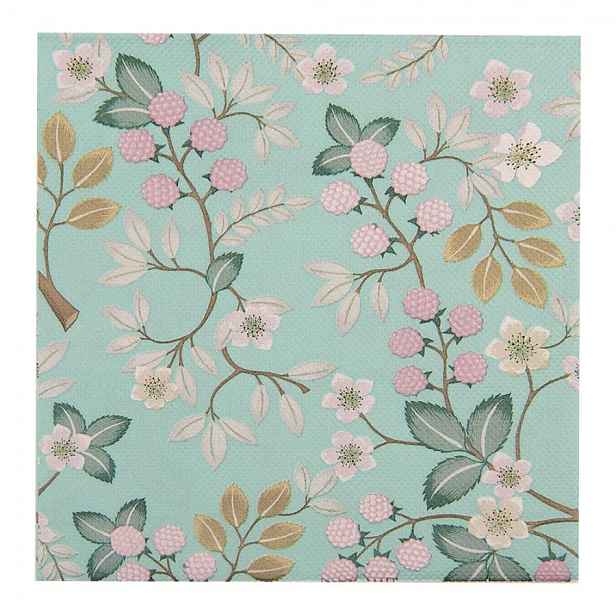 Zelené papírové ubrousky s malinami - 33*33 cm (20ks) Clayre & Eef