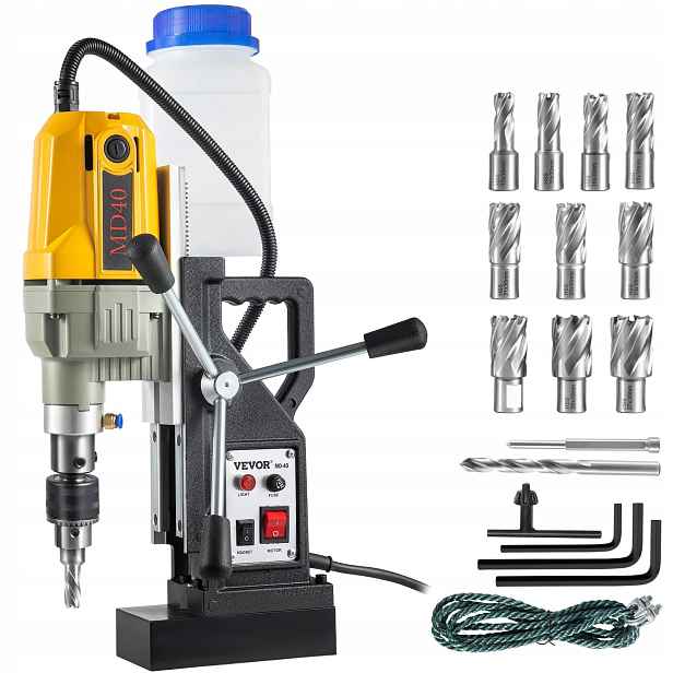 Magnetická vrtačka 1100W korunkový vrták 40 mm se sadou 12 fréz