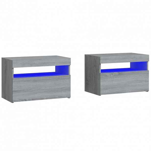 vidaXL Noční stolky 2 ks s LED osvětlením šedé sonoma 60 x 35 x 40 cm