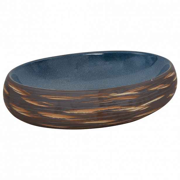 vidaXL Umyvadlo na desku hnědé a modré oválné 59 x 40 x 15 cm keramika